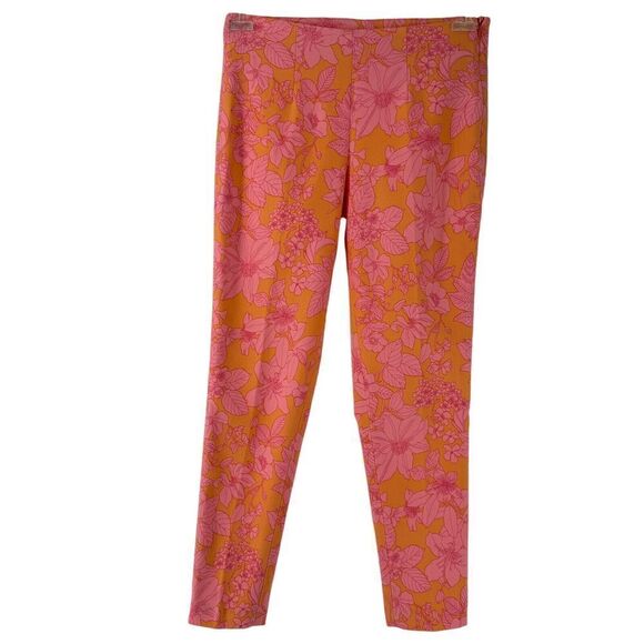 Brooks Brothers Pants Slim Ankle Floral Size 2 Orange Pink Colorful Preppy Pant - Picture 1 of 9